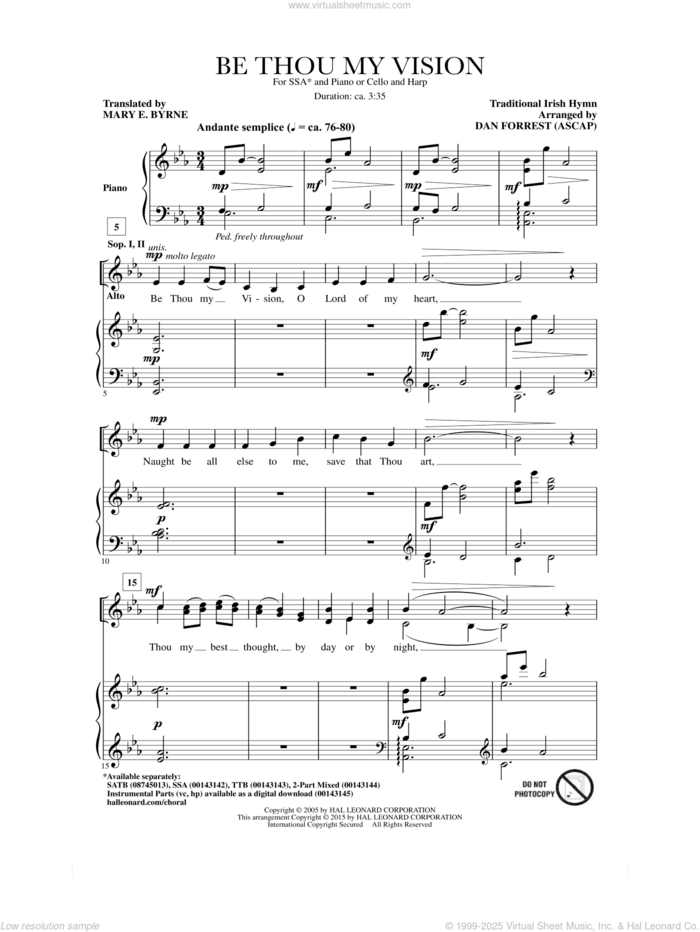 Be Thou My Vision sheet music for choir (SSA: soprano, alto) by Dan Forrest, Traditional Irish, Traditional Irish Hymn and Translated by Mary E. Byrne, intermediate skill level