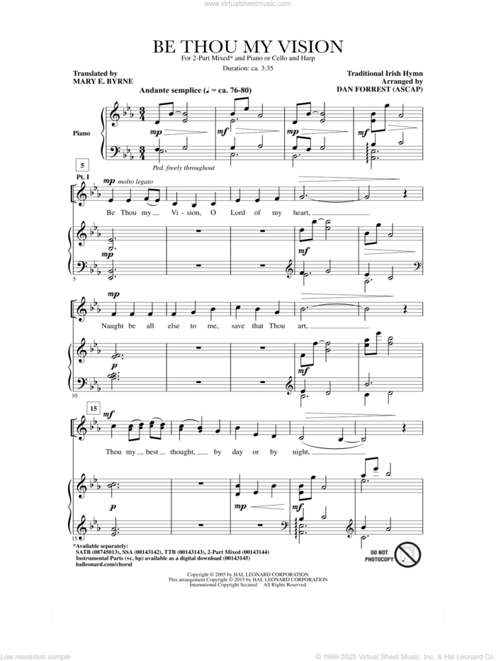 Be Thou My Vision sheet music for choir (2-Part) by Traditional Irish, Dan Forrest, Traditional Irish Hymn and Translated by Mary E. Byrne, intermediate duet