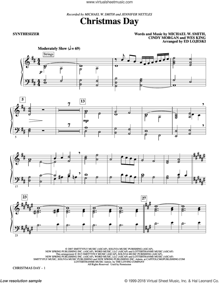 Christmas Day (complete set of parts) sheet music for orchestra/band by Ed Lojeski, Cindy Morgan, Michael W. Smith and Wes King, intermediate skill level