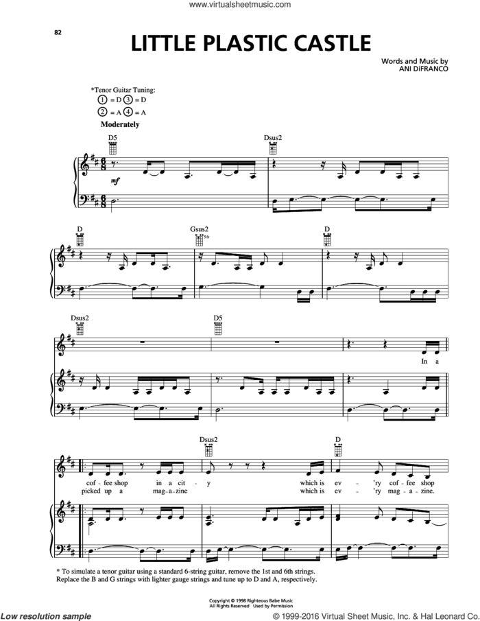 Little Plastic Castle sheet music for voice, piano or guitar by Ani DiFranco, intermediate skill level