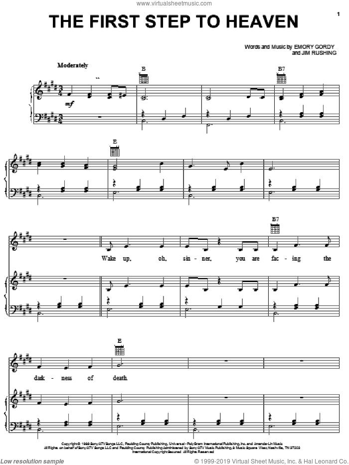 The First Step To Heaven sheet music for voice, piano or guitar by Oak Ridge Boys, Emory Gordy and Jim Rushing, intermediate skill level