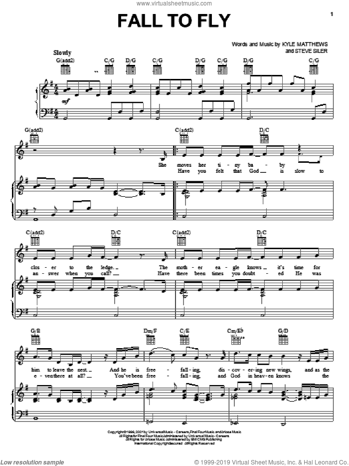 Fall To Fly sheet music for voice, piano or guitar by Oak Ridge Boys, Kyle Matthews and Steve Siler, intermediate skill level