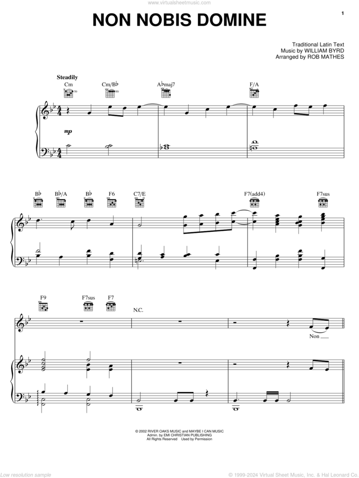 Non Nobis Domine sheet music for voice, piano or guitar by Steve Green, Miscellaneous and William Byrd, intermediate skill level