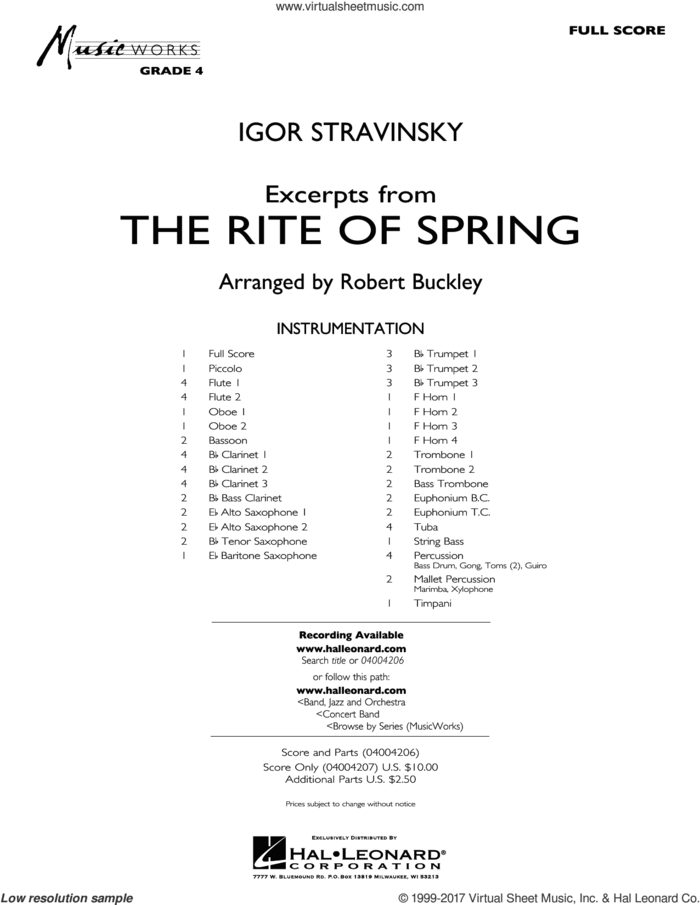 Excerpts from The Rite of Spring (COMPLETE) sheet music for concert band by Robert Buckley and Igor Stravinsky, classical score, intermediate skill level