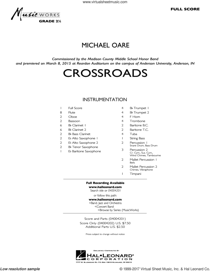 Crossroads (COMPLETE) sheet music for concert band by Michael Oare, intermediate skill level