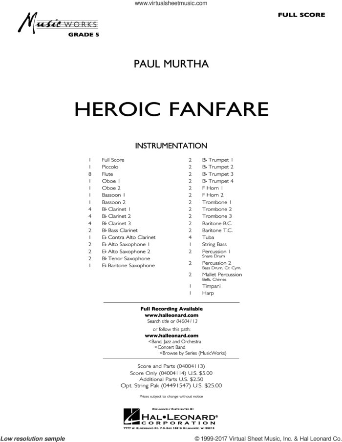Heroic Fanfare (COMPLETE) sheet music for concert band by Paul Murtha, intermediate skill level