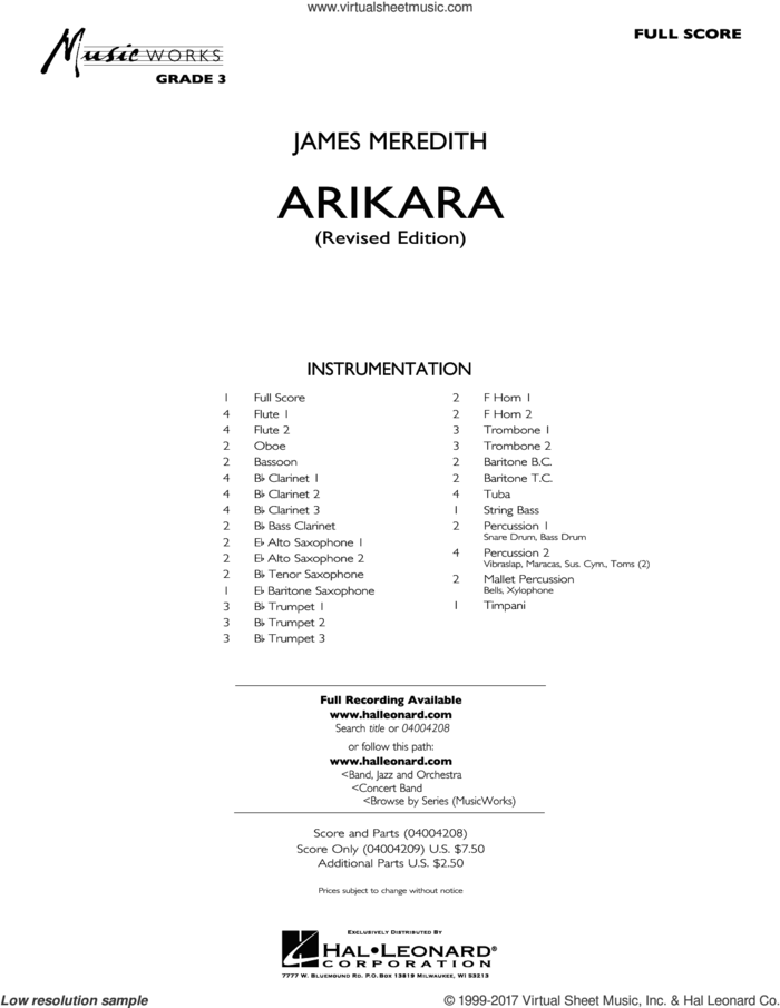 Arikara (COMPLETE) sheet music for concert band by James Meredith, intermediate skill level