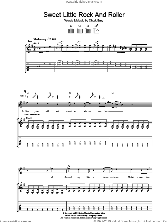 Sweet Little Rock And Roller sheet music for guitar (tablature) by Chuck Berry, intermediate skill level