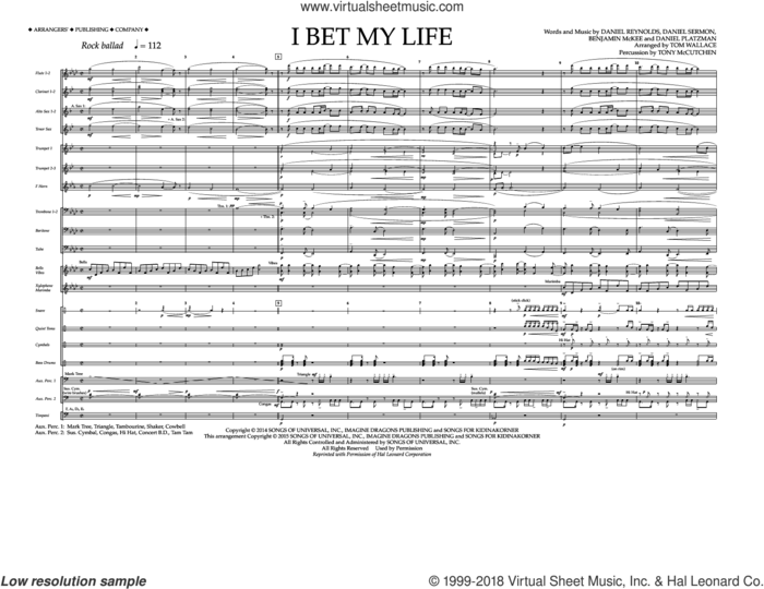 I Bet My Life (COMPLETE) sheet music for marching band by Imagine Dragons, Benjamin McKee, Daniel Platzman, Daniel Reynolds, Daniel Sermon and Tom Wallace, intermediate skill level