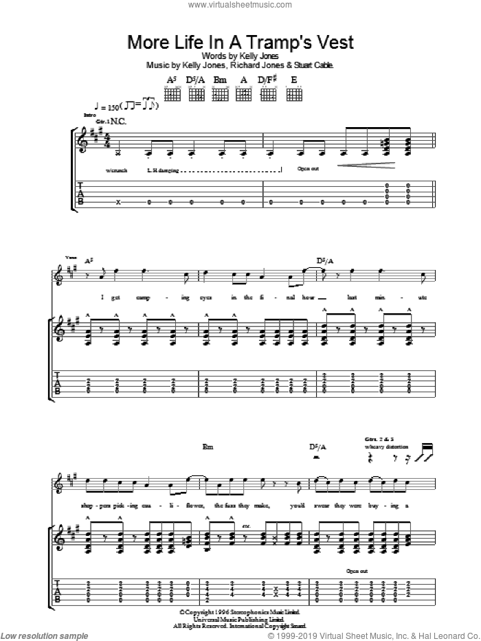 More Life In A Tramp's Vest sheet music for guitar (tablature) by Stereophonics, Kelly Jones, Richard Jones and Stuart Cable, intermediate skill level