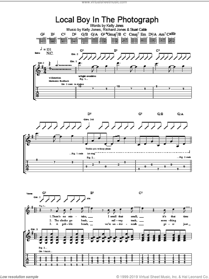Local Boy In The Photograph sheet music for guitar (tablature) by Stereophonics, Kelly Jones, Richard Jones and Stuart Cable, intermediate skill level