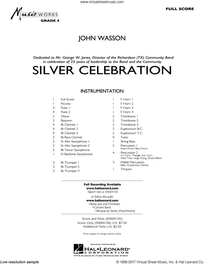 Silver Celebration (COMPLETE) sheet music for concert band by John Wasson, intermediate skill level