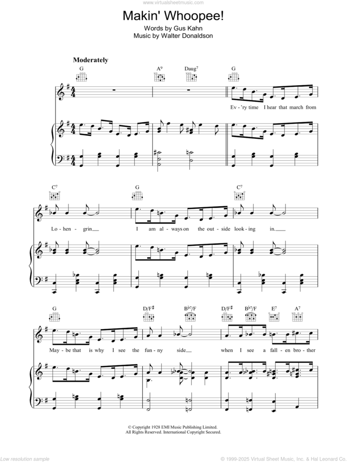 Makin' Whoopee sheet music for voice, piano or guitar by Rosemary Clooney, Eddie Cantor, Gus Kahn and Walter Donaldson, intermediate skill level