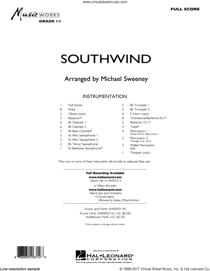 Southwind (COMPLETE) sheet music for concert band by Michael Sweeney, intermediate skill level