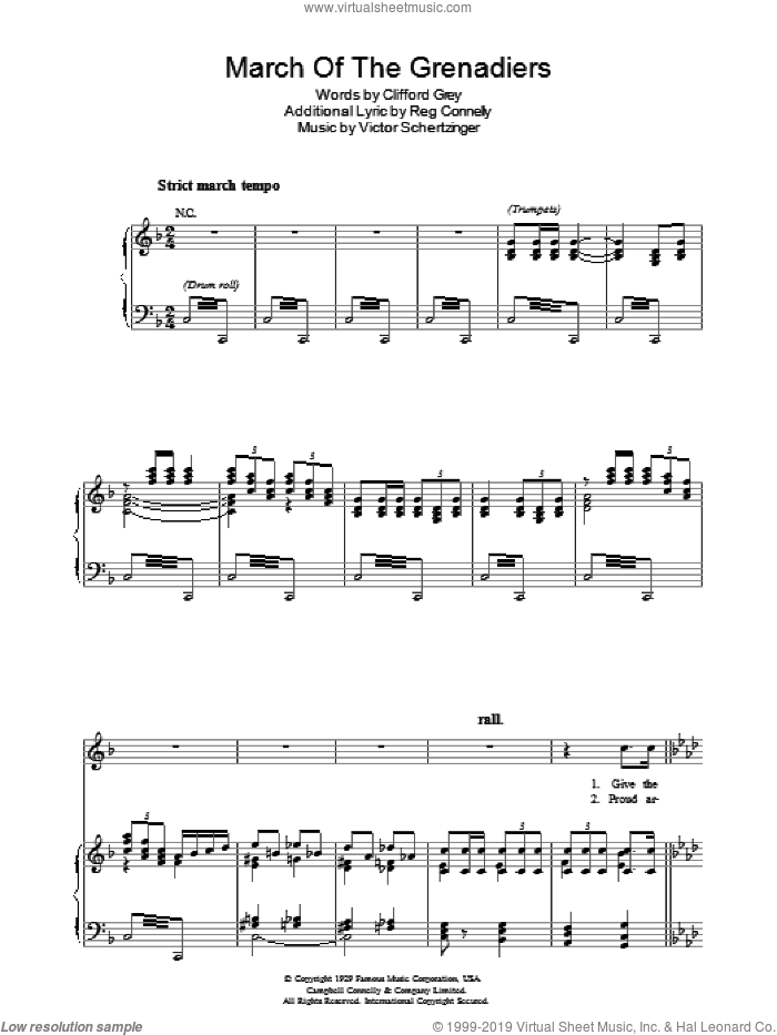 March Of The Grenadiers sheet music for voice, piano or guitar by Victor Schertzinger and Clifford Grey, intermediate skill level