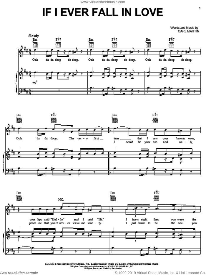 If I Ever Fall In Love sheet music for voice, piano or guitar by Shai and Carl Martin, wedding score, intermediate skill level