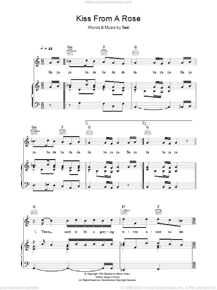 Kiss From A Rose sheet music for voice, piano or guitar by Manuel Seal, intermediate skill level