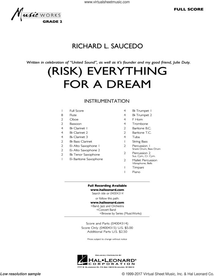 (Risk) Everything for a Dream (COMPLETE) sheet music for concert band by Richard L. Saucedo, intermediate skill level