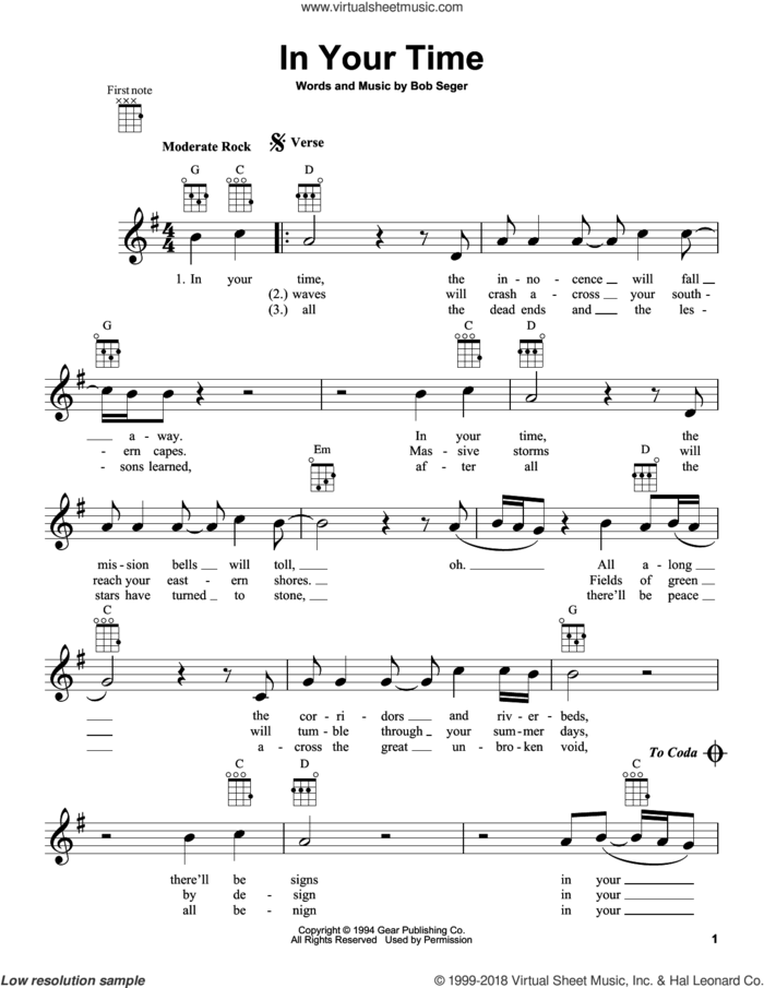 In Your Time sheet music for ukulele by Bob Seger, intermediate skill level
