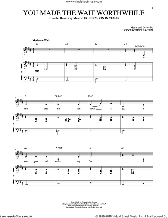 You Made The Wait Worthwhile (from Honeymoon in Vegas) sheet music for voice and piano by Jason Robert Brown, intermediate skill level