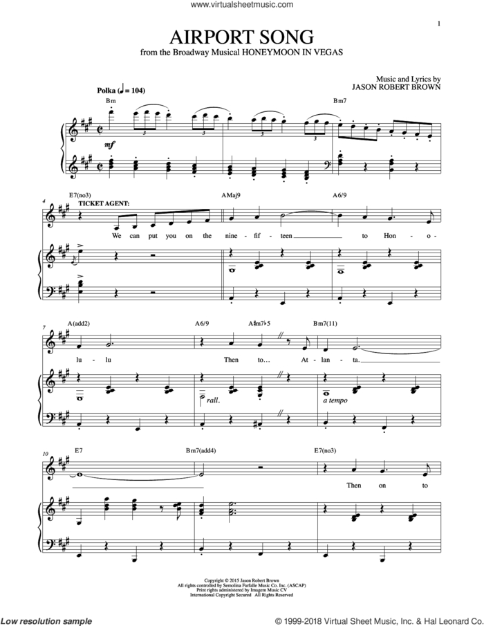 Airport Song (from Honeymoon in Vegas) sheet music for voice and piano by Jason Robert Brown, intermediate skill level