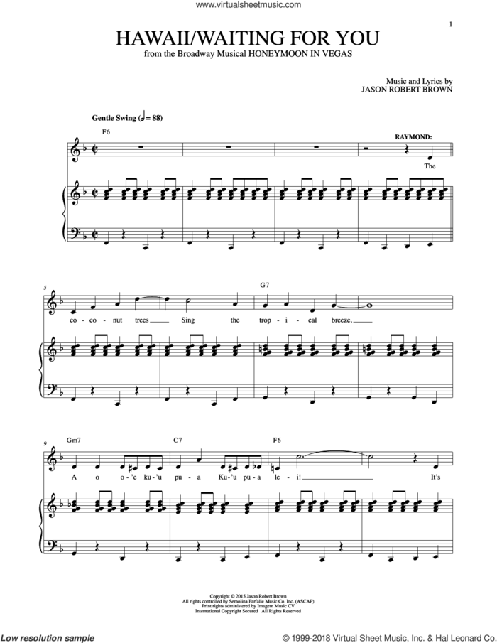 Hawaii/Waiting For You (from Honeymoon in Vegas) sheet music for voice and piano by Jason Robert Brown, intermediate skill level