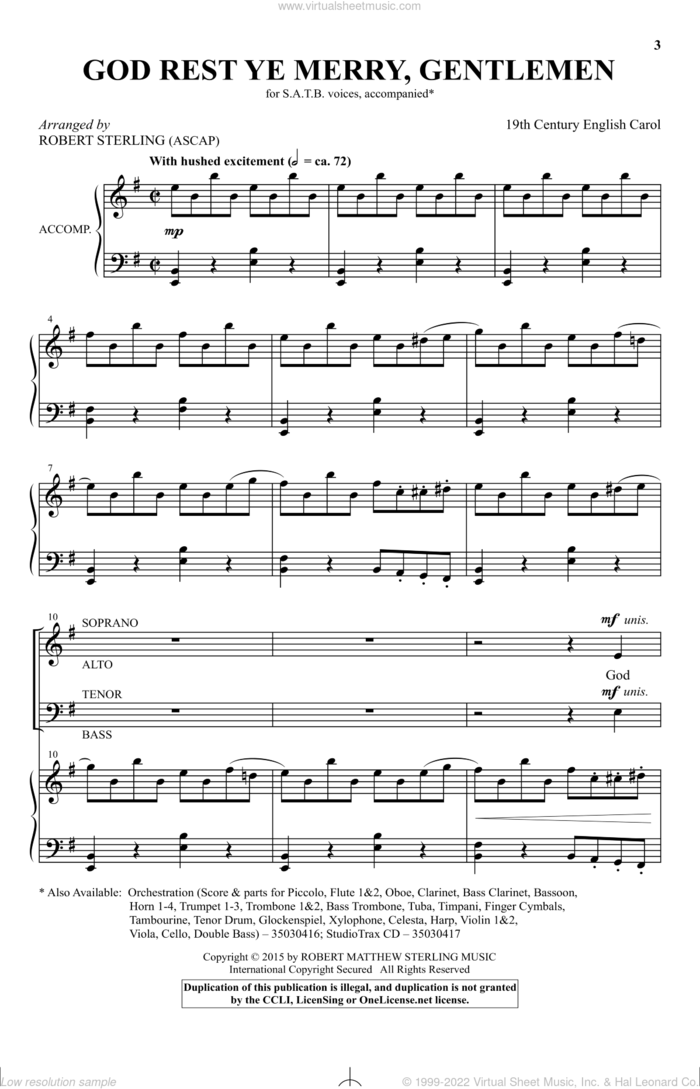 God Rest Ye Merry, Gentlemen sheet music for choir (SATB: soprano, alto, tenor, bass) by Robert Sterling and 19th Century English Carol, intermediate skill level