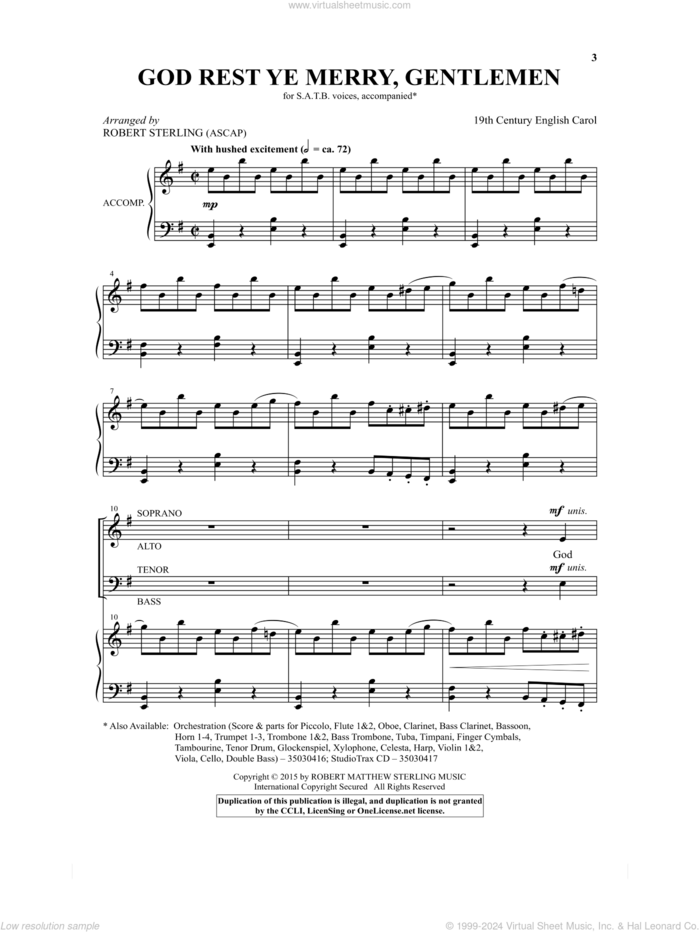 God Rest Ye Merry, Gentlemen sheet music for choir (SATB: soprano, alto, tenor, bass) by Robert Sterling and 19th Century English Carol, intermediate skill level