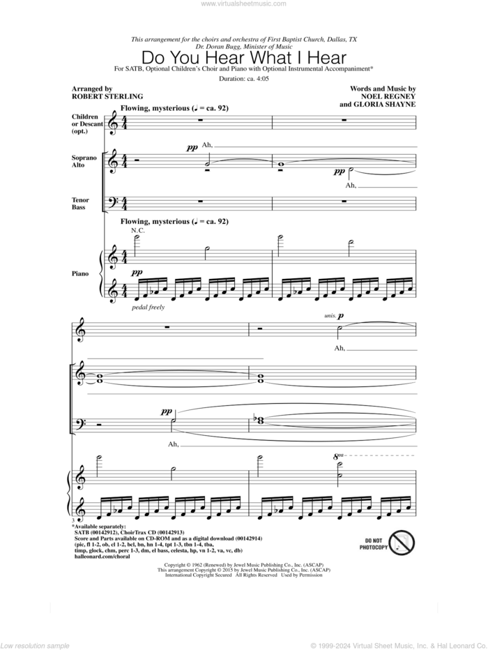 Do You Hear What I Hear (arr. Robert Sterling) sheet music for choir (SATB: soprano, alto, tenor, bass) by Gloria Shayne, Carole King, Carrie Underwood, Susan Boyle feat. Amber Stassi, Noel Regney, Noel Regney and Gloria Shayne and Robert Sterling, intermediate skill level