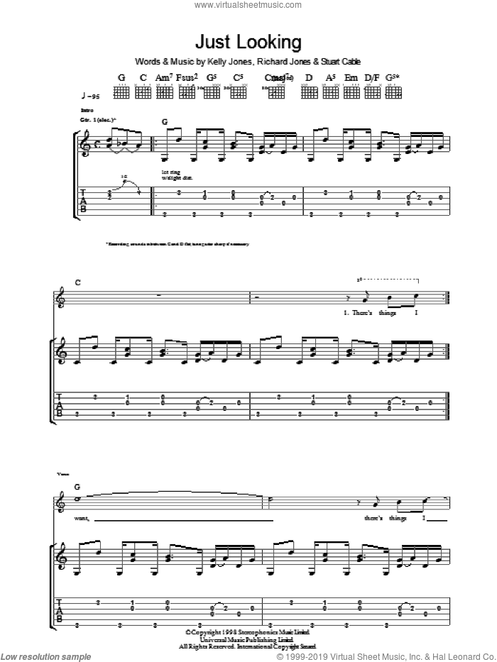 Just Looking sheet music for guitar (tablature) by Stereophonics, Kelly Jones, Richard Jones and Stuart Cable, intermediate skill level