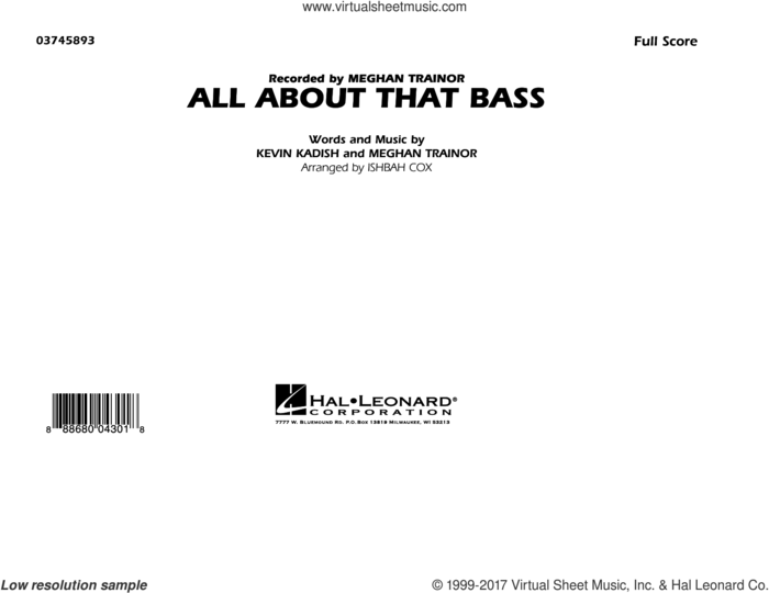 All About That Bass (COMPLETE) sheet music for marching band by Meghan Trainor, Ishbah Cox and Kevin Kadish, intermediate skill level