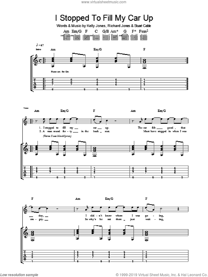 I Stopped To Fill My Car Up sheet music for guitar (tablature) by Stereophonics, Kelly Jones, Richard Jones and Stuart Cable, intermediate skill level