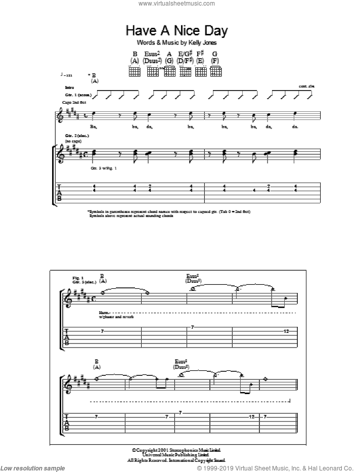 Have A Nice Day sheet music for guitar (tablature) by Stereophonics and Kelly Jones, intermediate skill level