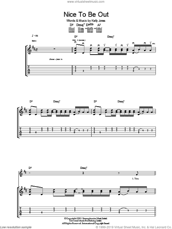 Nice To Be Out sheet music for guitar (tablature) by Stereophonics and Kelly Jones, intermediate skill level