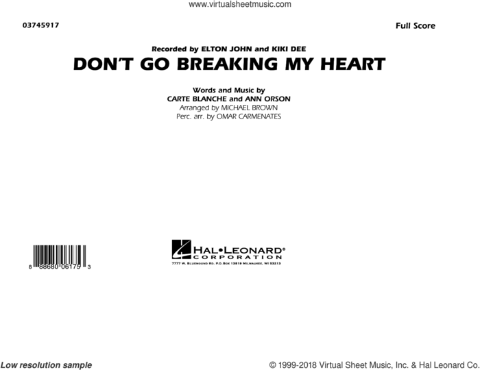 Don't Go Breaking My Heart (COMPLETE) sheet music for marching band by Elton John, Ann Orson, Carte Blanche and Michael Brown, intermediate skill level