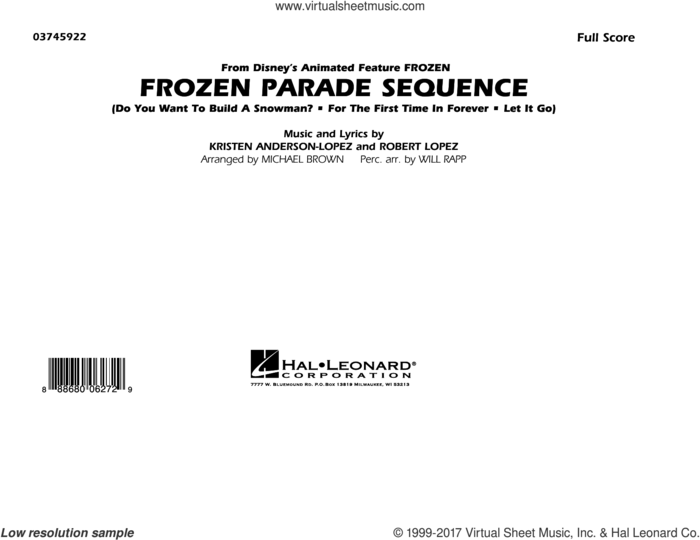 Frozen Parade Sequence (COMPLETE) sheet music for marching band by Robert Lopez, Kristen Anderson-Lopez, Michael Brown and Will Rapp, intermediate skill level
