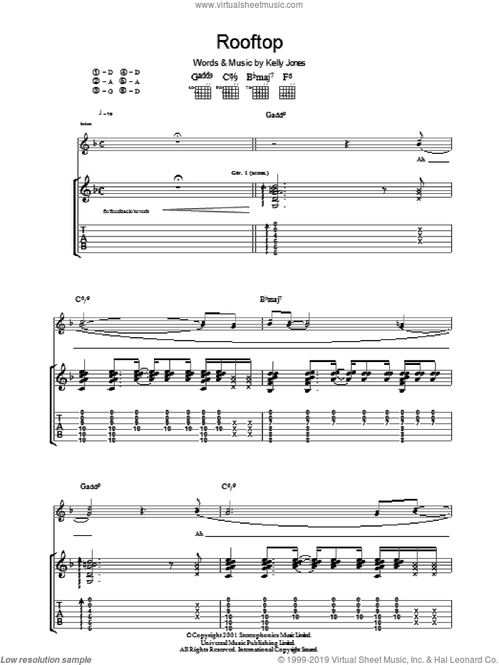 Rooftop sheet music for guitar (tablature) by Stereophonics and Kelly Jones, intermediate skill level
