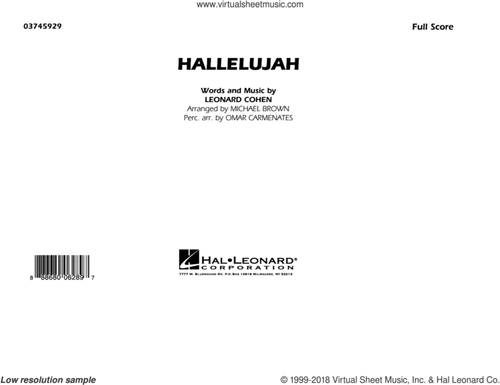 Hallelujah (COMPLETE) sheet music for marching band by Michael Brown, Justin Timberlake & Matt Morris featuring Charlie Sexton, Lee DeWyze and Leonard Cohen, intermediate skill level