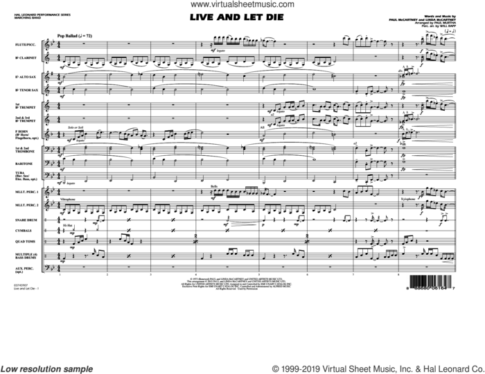 Live and Let Die, complete collection (COMPLETE) sheet music for marching band by Paul McCartney, Linda McCartney, Paul Murtha and Wings, intermediate skill level