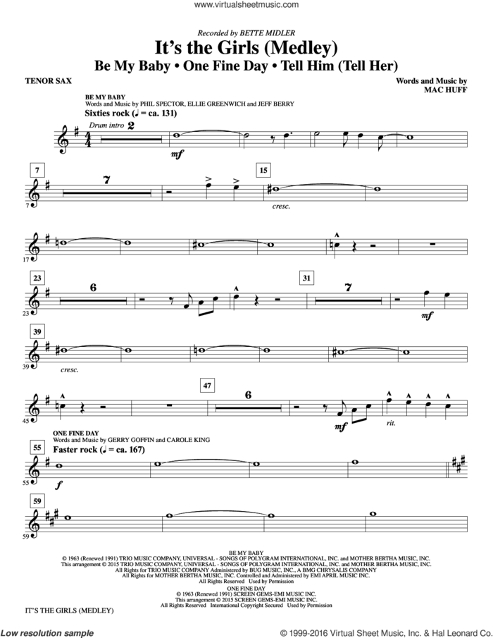 It's the Girls (Medley) sheet music for orchestra/band (Bb tenor saxophone) by Mac Huff, Andy Kim, Bette Midler, Ellie Greenwich, Jeff Barry, Phil Spector and Ronettes, intermediate skill level