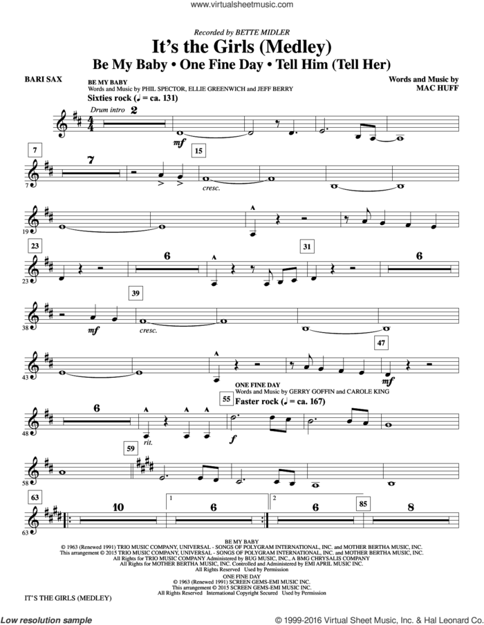 It's the Girls (Medley) sheet music for orchestra/band (baritone sax) by Mac Huff, Andy Kim, Bette Midler, Ellie Greenwich, Jeff Barry, Phil Spector and Ronettes, intermediate skill level