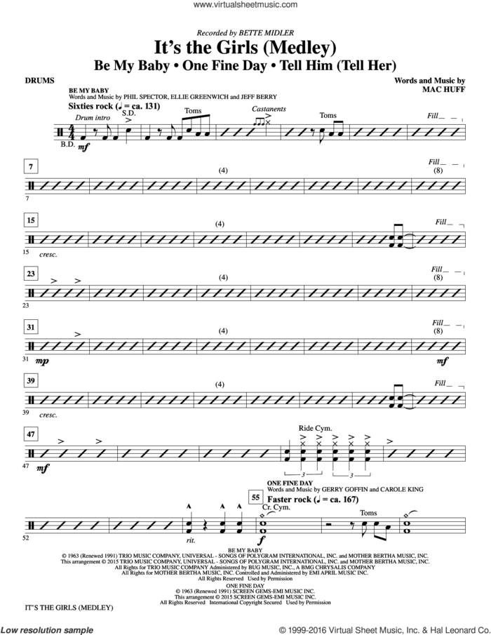 It's the Girls (Medley) sheet music for orchestra/band (drums) by Mac Huff, Andy Kim, Bette Midler, Ellie Greenwich, Jeff Barry, Phil Spector and Ronettes, intermediate skill level