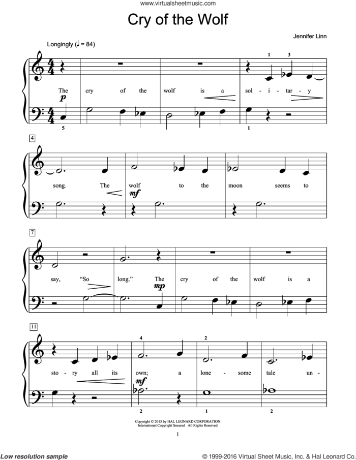 Cry Of The Wolf sheet music for piano solo (elementary) by Jennifer Linn, beginner piano (elementary)