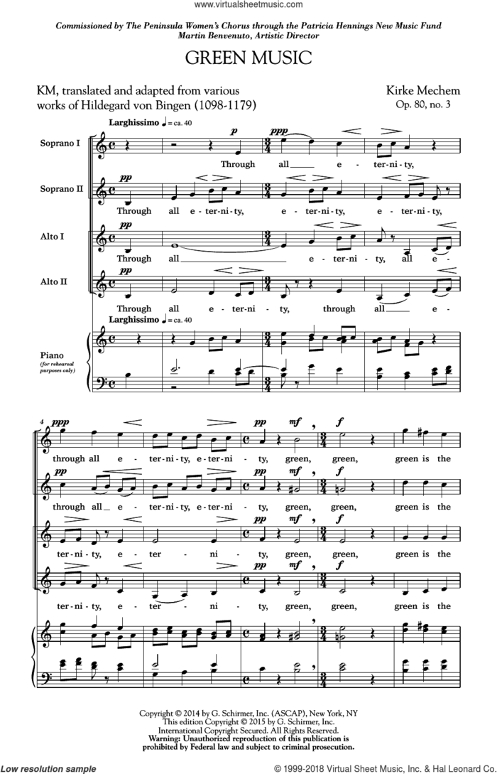 Green Music sheet music for choir (SSA: soprano, alto) by Kirke Mechem, intermediate skill level