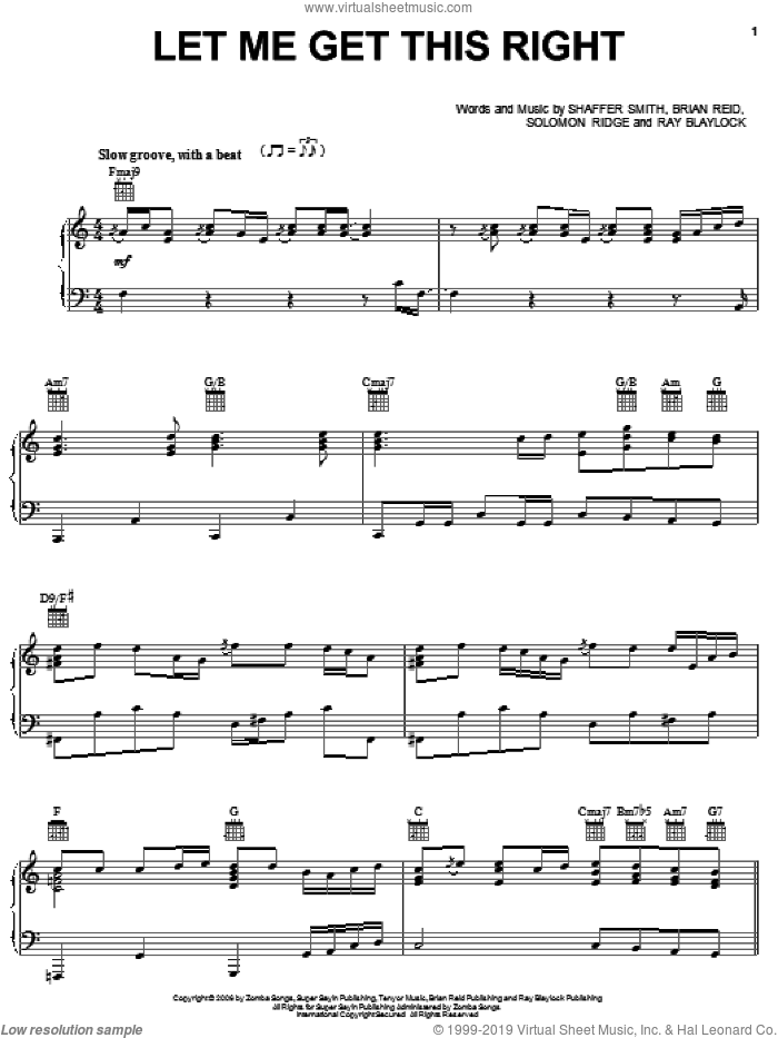 Let Me Get This Right sheet music for voice, piano or guitar by Ne-Yo, Brian Reid, Ray Blaylock, Shaffer Smith and Solomon Ridge, intermediate skill level