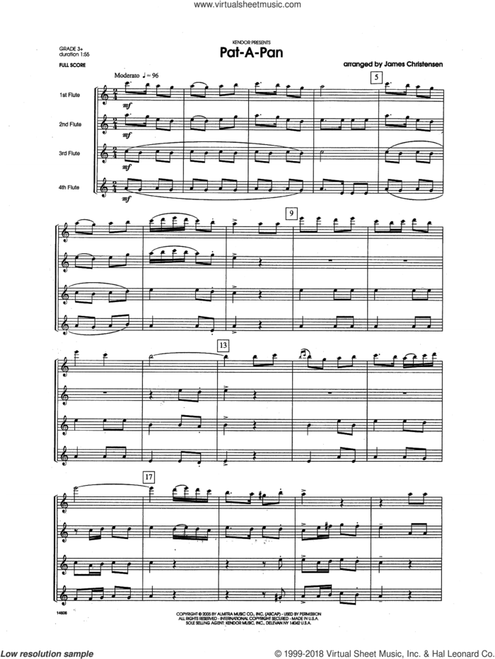 Pat-a-Pan (COMPLETE) sheet music for flute quartet by James Christensen, intermediate skill level