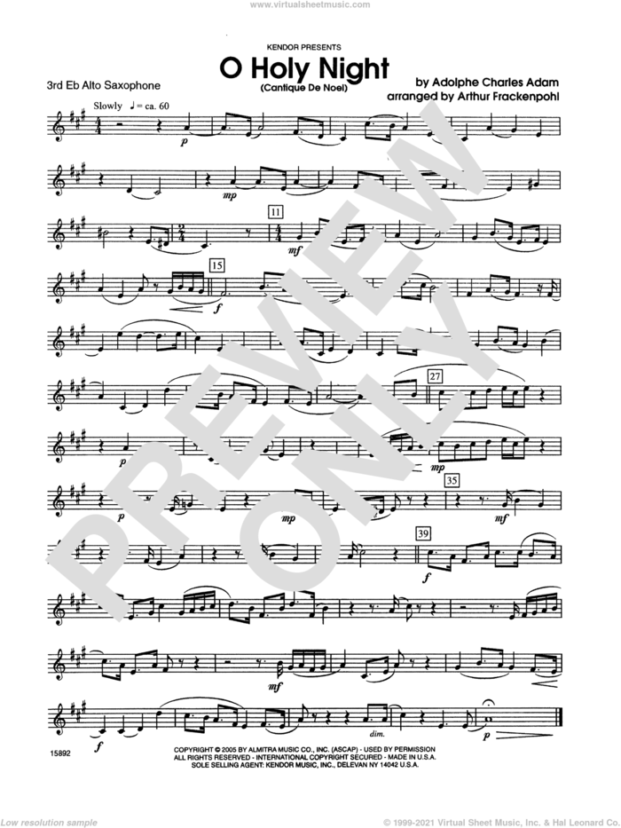 O Holy Night (Cantique de Noel) sheet music for saxophone trio (3rd Eb alto saxophone) by Arthur Frackenpohl, Adolphe Adam and Adam, intermediate skill level