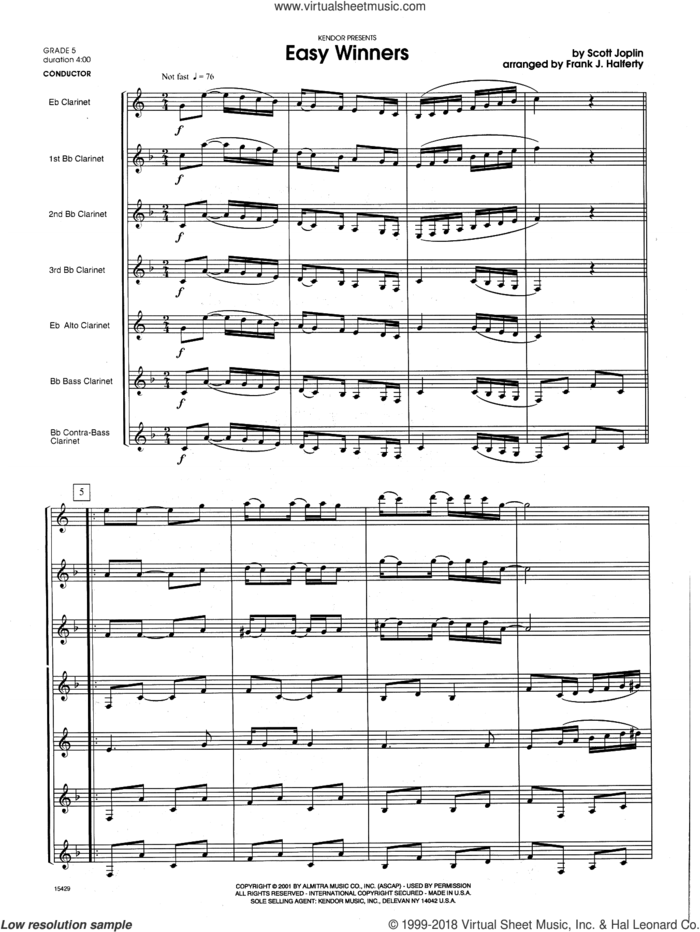 Easy Winners (COMPLETE) sheet music for clarinet ensemble by Frank J. Halferty and Scott Joplin, classical score, intermediate skill level