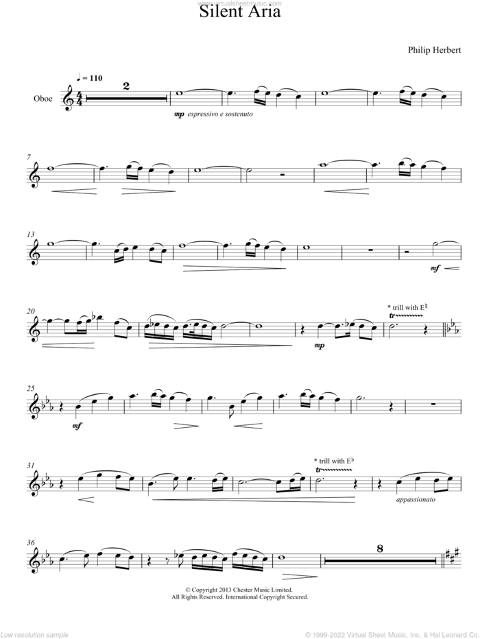 Silent Aria (From Suite For Oboe) sheet music for oboe solo by Philip Herbert, classical score, intermediate skill level