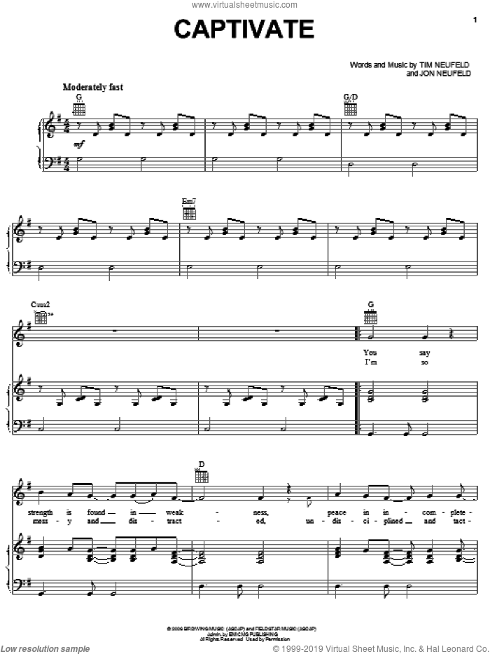 Captivate sheet music for voice, piano or guitar by Starfield, Jon Neufeld and Tim Neufeld, intermediate skill level